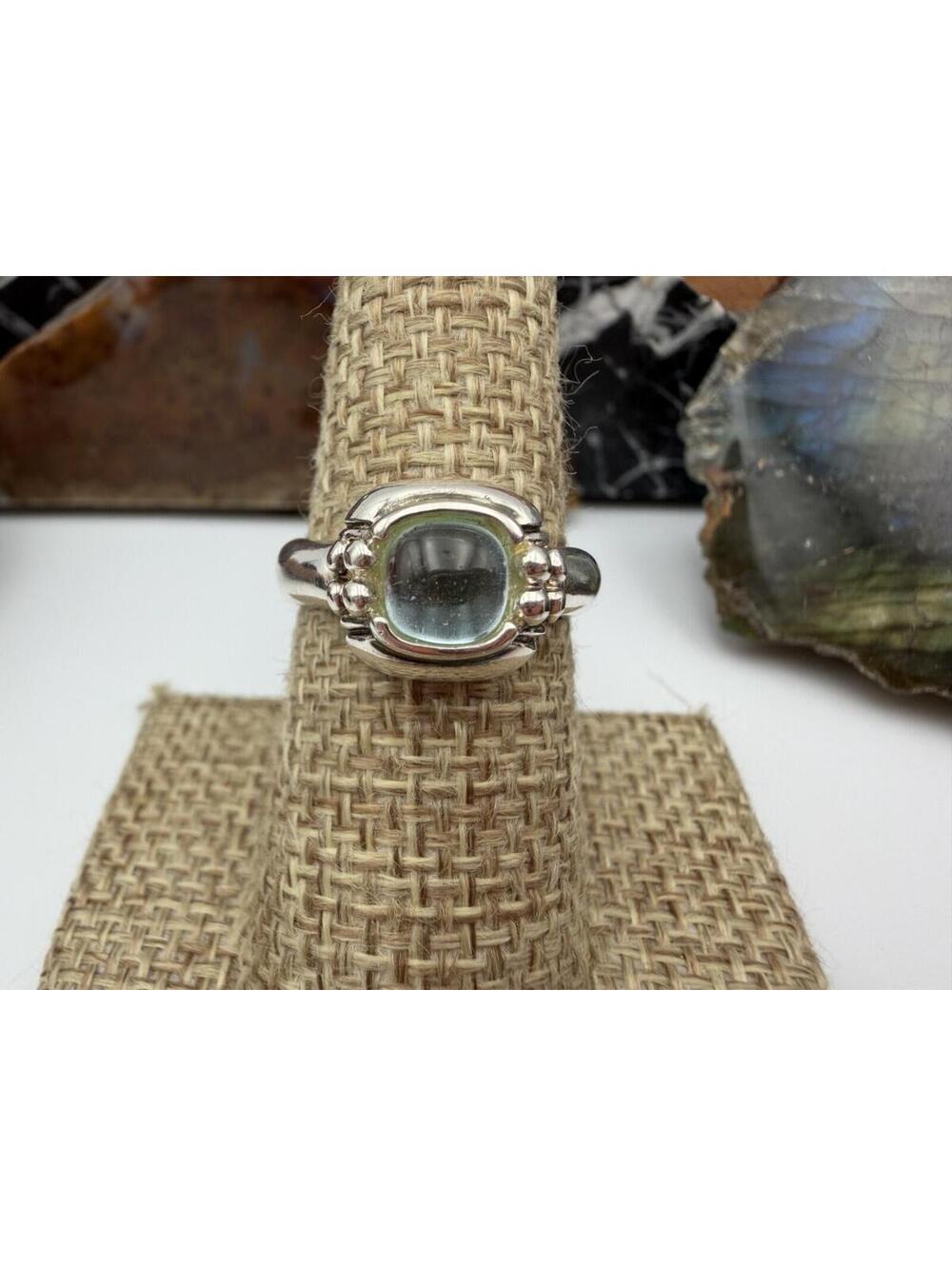 Vintage Cabochon Aquamarine Stone Sterling Silver Stamped 925 Ring
